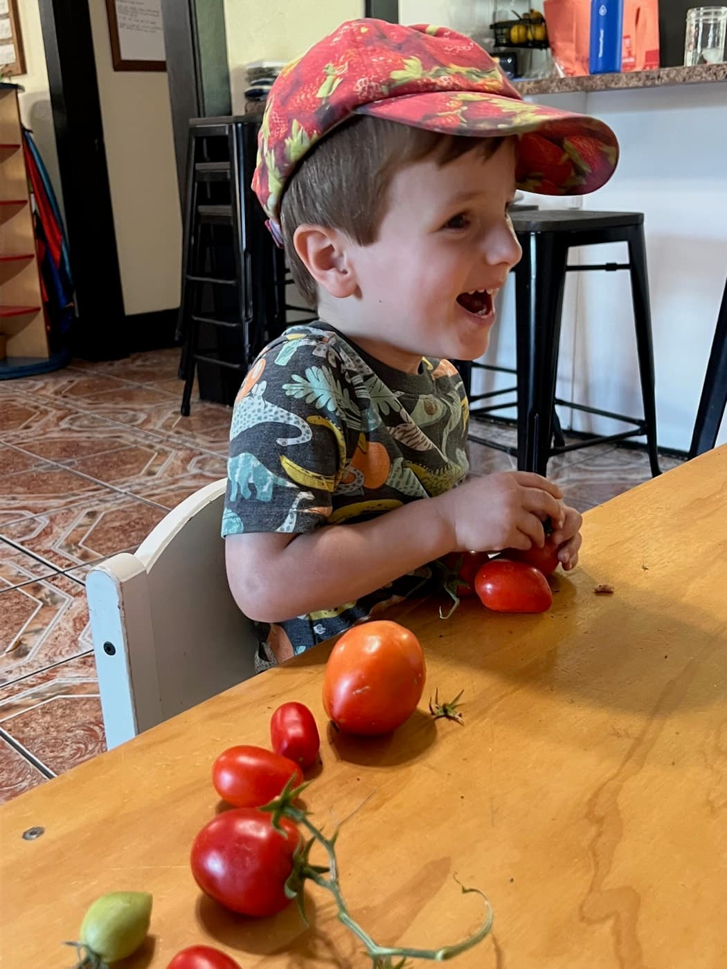Picking stems off fresh garden tomatoes